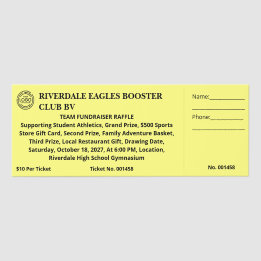 School Sports Team Fundraiser Club Yellow Raffle  Tickets