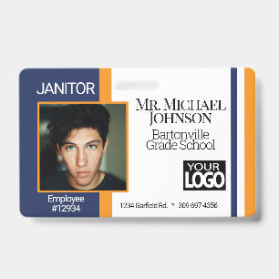 School Staff Photo Badge - Blue and Orange