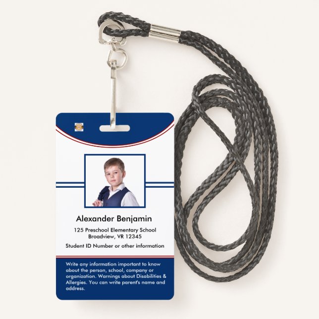 School Student Boy Girl ID Identification Card  Badge (Front with Lanyard)