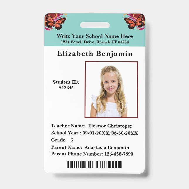  School Student Boys Girls ID Identification Card Badge (Front)