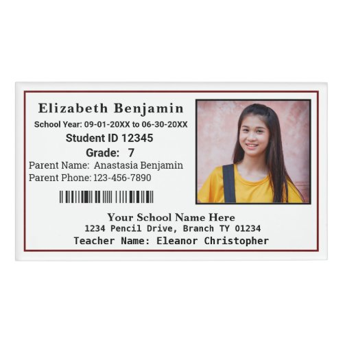School Student Child Kids ID Identification Photo Name Tag