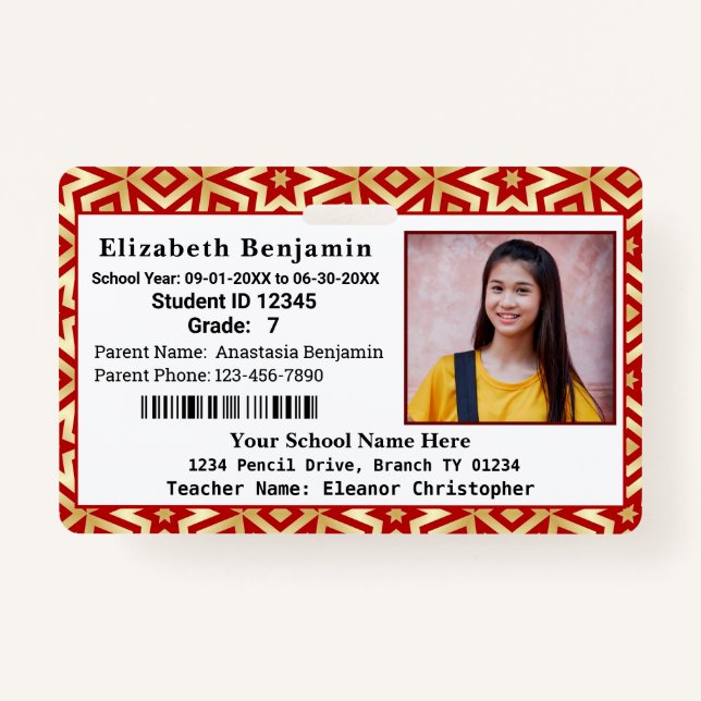 School Student Child Kids Photo ID Identification  Badge (Front)