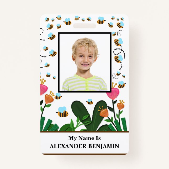 School Student Photo Boy Girl Child ID Fun Custom  Badge (Front)