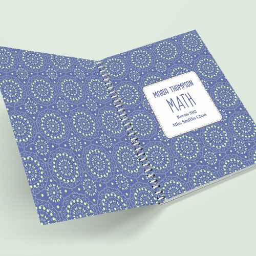 School Subject Blue Green Personalized Notebook