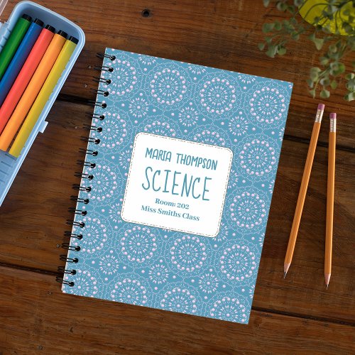 School Subject Personalized Blue and Pink Notebook