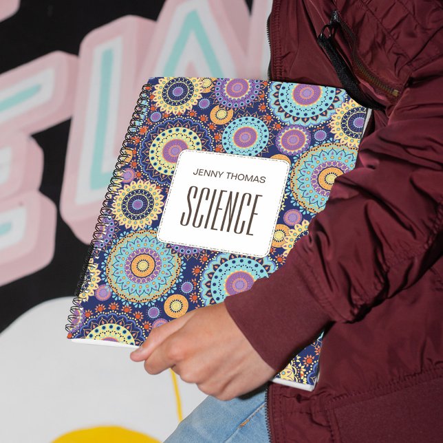 School Subject Personalized Colorful  Notebook (School subject notebook with whimsical colorful pattern)