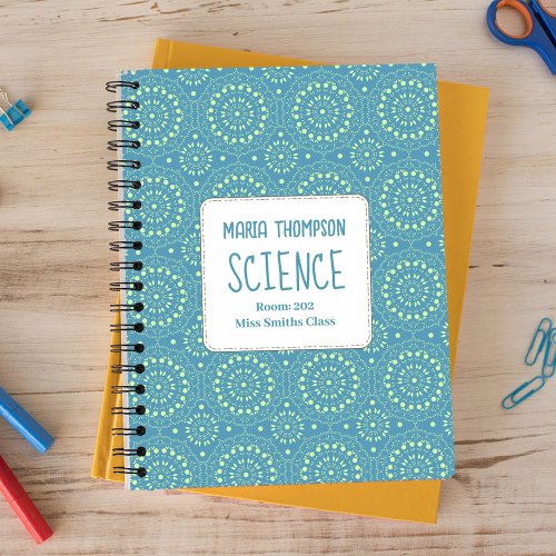 School Subject Personalized Green and Blue Notebook