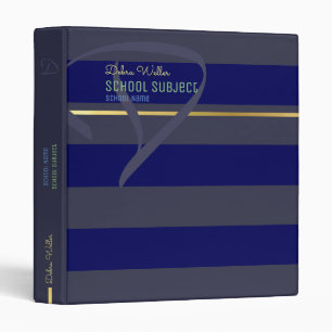 school subjects modern blue striped 3 ring binder