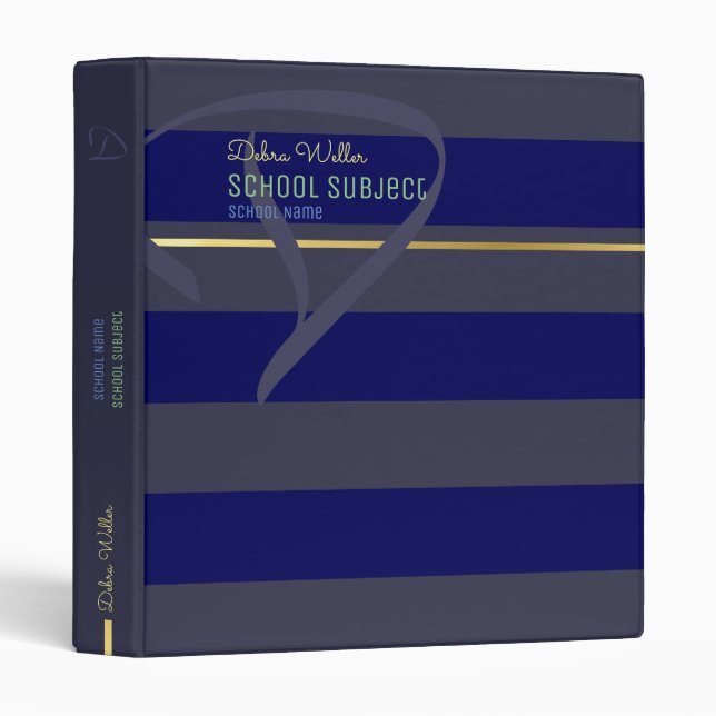 school subjects modern blue striped 3 ring binder (Front/Spine)