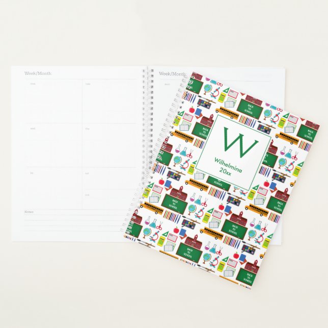 SCHOOL SUBJECTS Personalized Monogram White/Green Planner (Display)