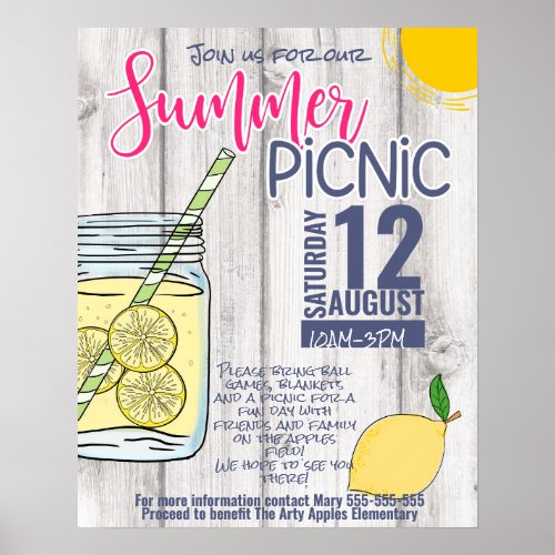 school summer picnic lemonade mason jar PTO Poster