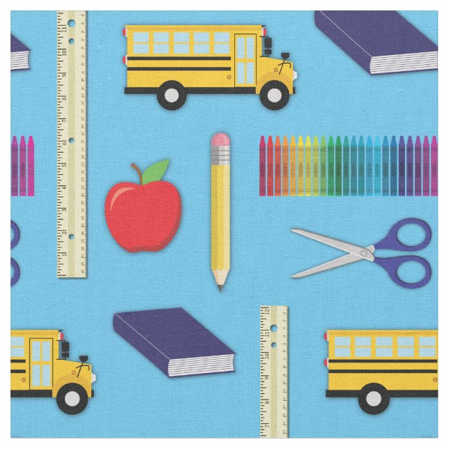 School Supplies Cute Teacher Kids Fabric (Close Up)