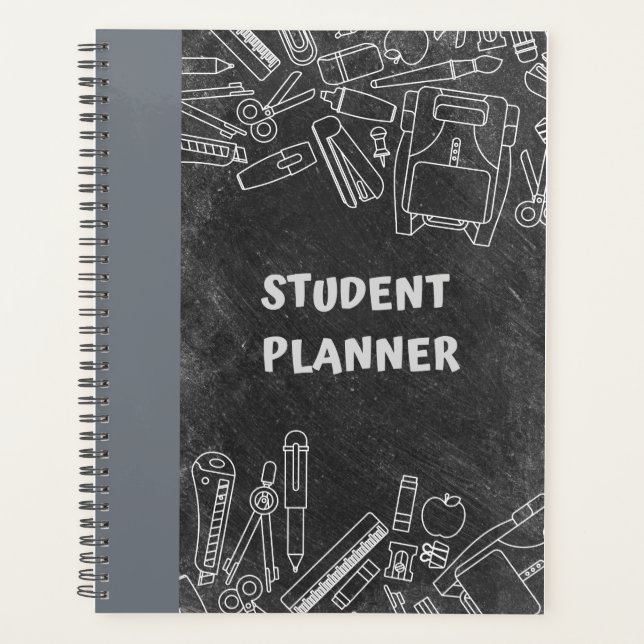 SCHOOL SUPPLIES ON CHALKBOARD WEEKLY PLANNER (Front)