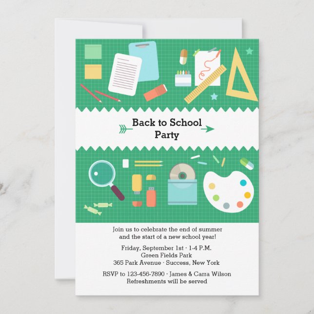 School Supplies Party Invitation (Front)