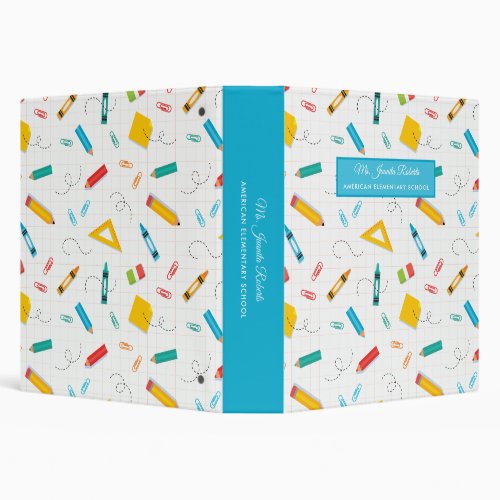 School Supplies Pattern 3 Ring Binder