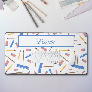 School Supplies Pattern Desk Mat