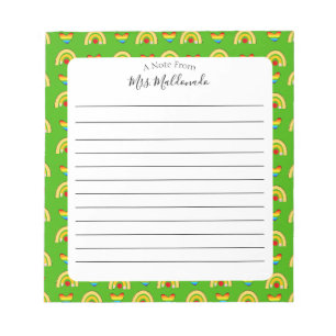 School Supplies Pattern Green with Lines Notepad
