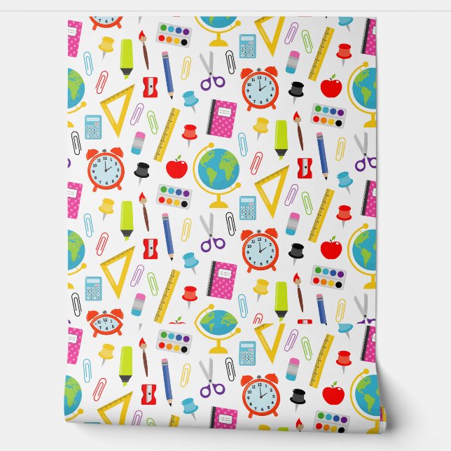 School supplies pattern wallpaper  (Unrolling)