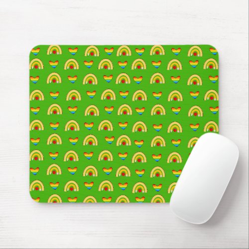 School Supplies Pattern with Hearts Green Mouse Pad