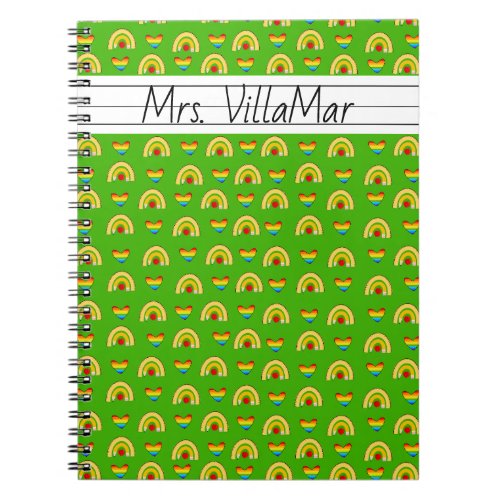 School Supplies Pattern with the Alphabet Green Notebook