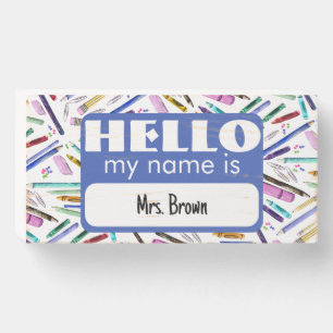 School supplies pattern wooden box sign