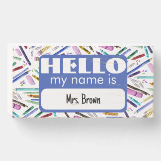 School supplies pattern wooden box sign
