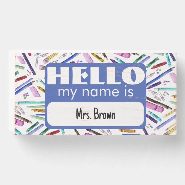 School supplies pattern wooden box sign (Front Horizontal)