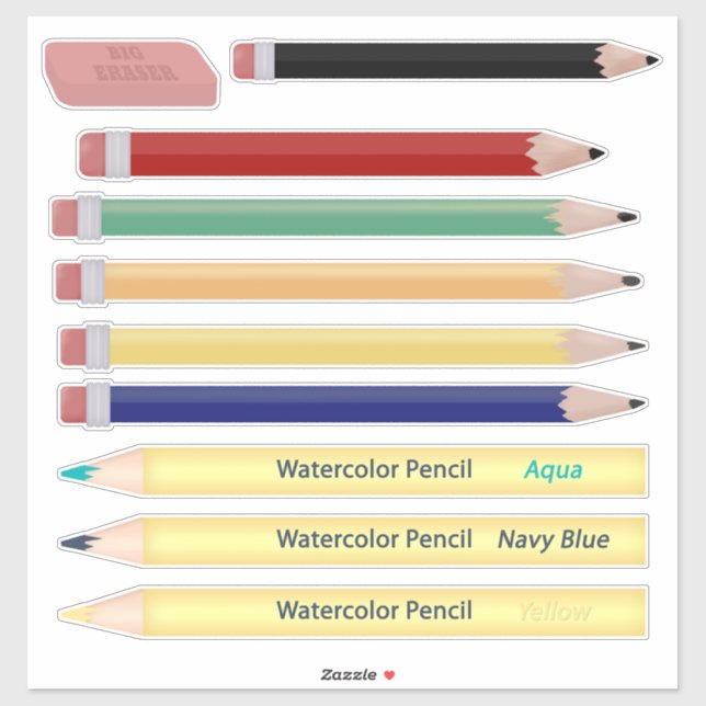 School Supplies Pencils and Eraser Cute Sticker (Sheet)