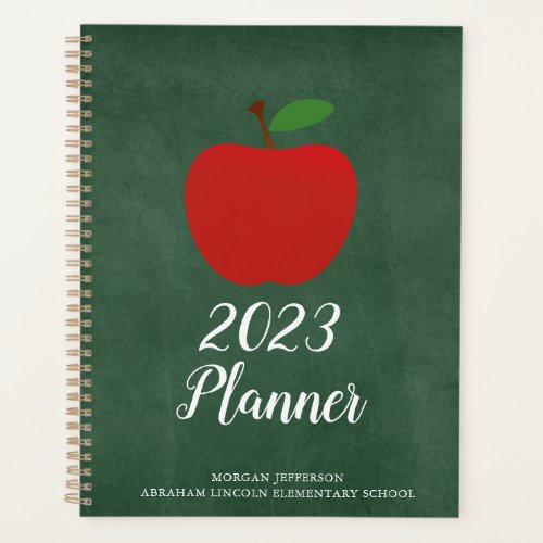 School Teacher Apple Green Chalkboard Custom 2023 Planner