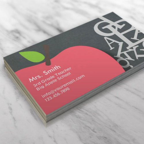 School Teacher Apple  Letters Chalkboard Business Card