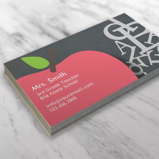 Customizable Apple &amp; Letters Chalkboard School Teacher Business Card