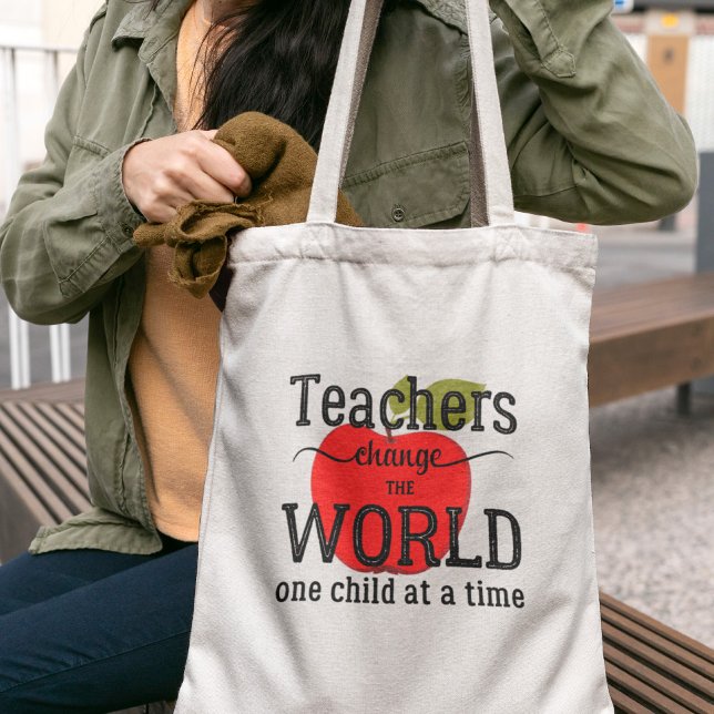 School teacher apple quote typography tote bag (Creator Uploaded)