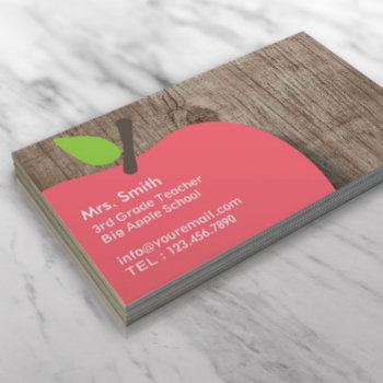 School Teacher Apple Wood Background Business Card by cardfactory at Zazzle