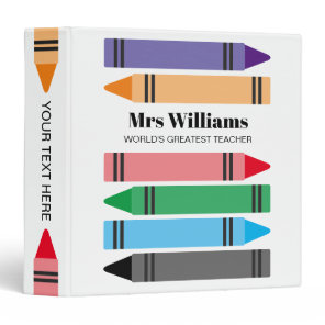 School teacher binder with colorful crayon design