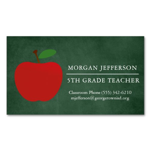 School Teacher Chalkboard Cute Red Apple Business Card Magnet