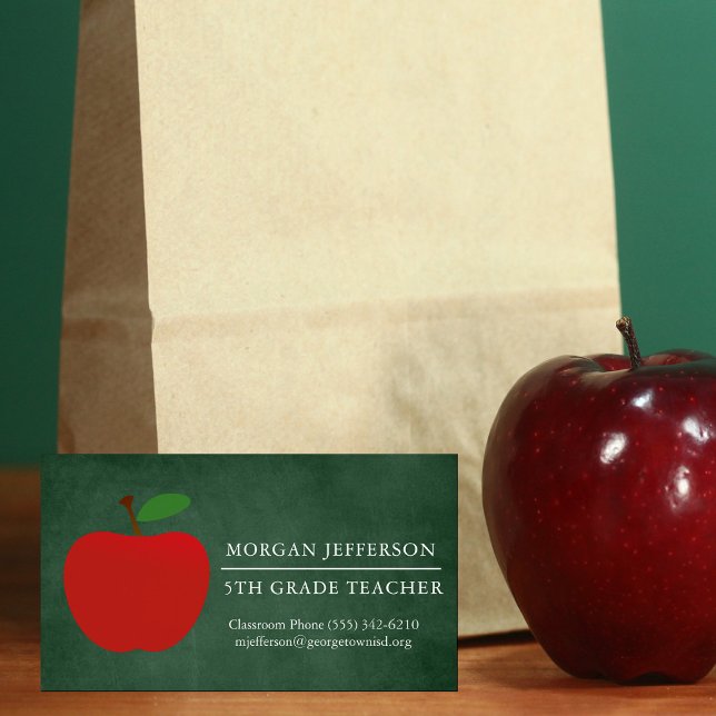 School Teacher Chalkboard Cute Red Apple Business Card Magnet (Creator Uploaded)