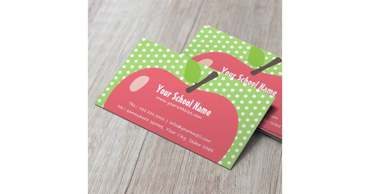 School Teacher Childcare Cute Apple Business Card | Zazzle