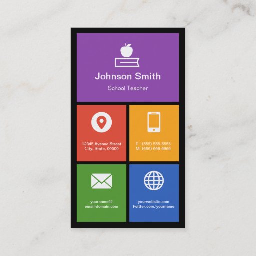 Customizable School Teacher  - Colorful Tiles Creative Business Card Template