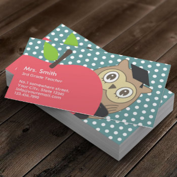 School Teacher Cute Apple & Owl Business Card by cardfactory at Zazzle