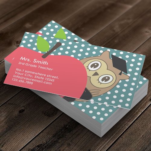 School Teacher Cute Apple  Owl Business Card