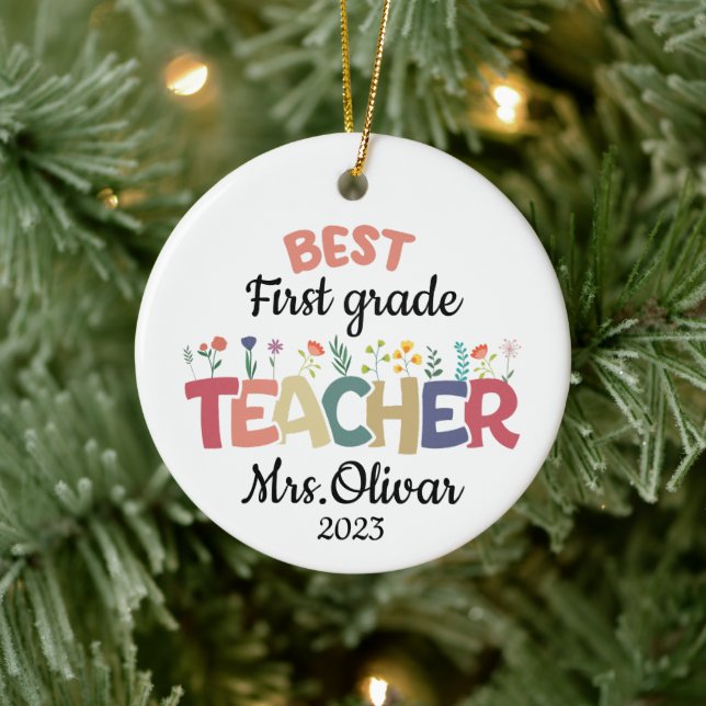 School Teacher Gift Personalized Best Teacher Name Ceramic Ornament (Tree)
