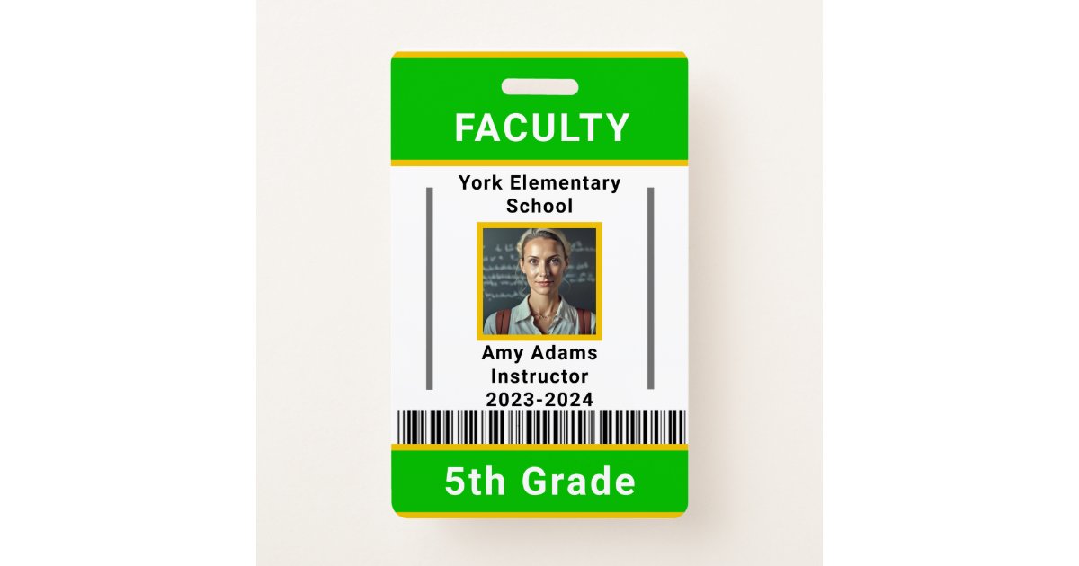 School Teacher ID Badge Template W/ Barcode Green Zazzle School Teacher ID Badge Template W/ Barcode Green Zazzle