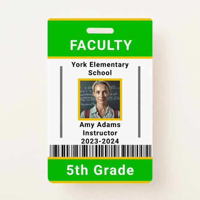 School Teacher ID Badge Template W/ Barcode Green Zazzle School Teacher ID Badge Template W/ Barcode Green Zazzle