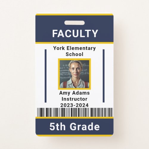 School Teacher ID Badge Template With Barcode Blue