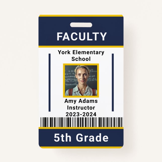 School Teacher ID Badge Template With Barcode Blue (Front)