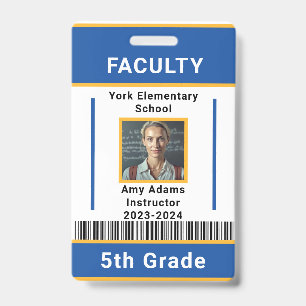 School Teacher ID Badge Template With Barcode Blue