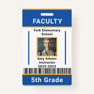 School Teacher ID Badge Template With Barcode Blue