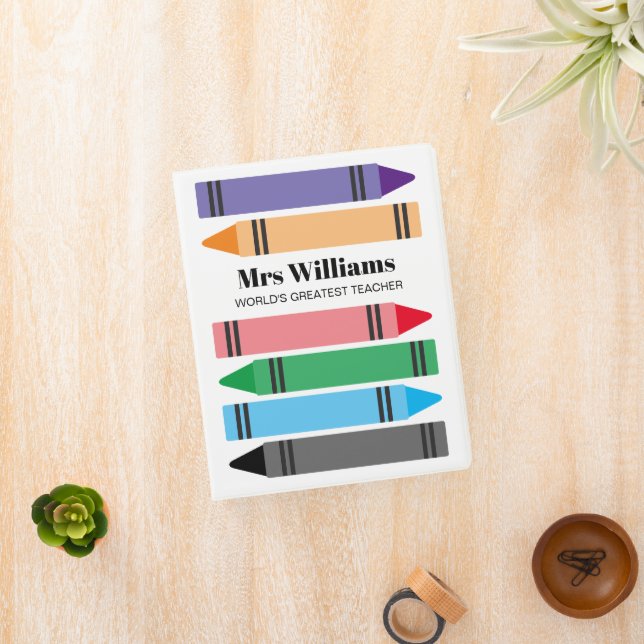 School teacher mini binder with coloring crayons (InSitu)