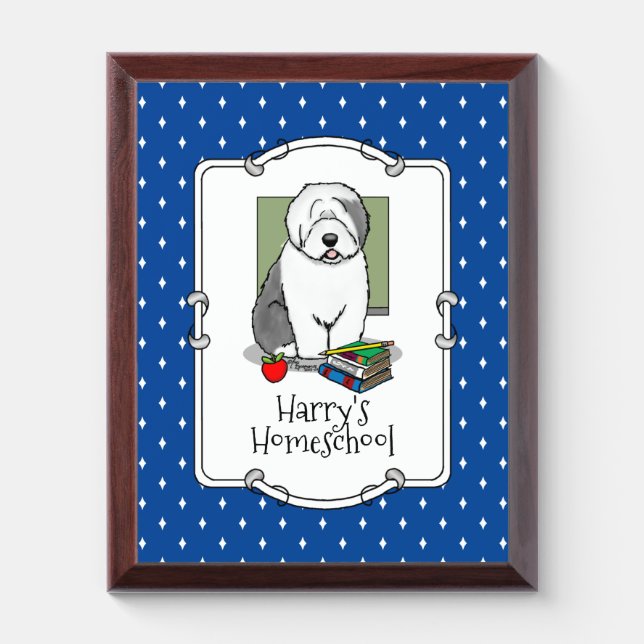 School Teacher Old English Sheepdog (Gray 1) Cute Award Plaque (Vertical)