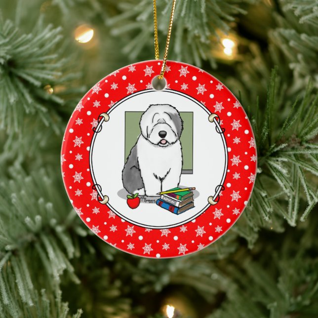 School Teacher Old English Sheepdog (Gray 1) Cute Ceramic Ornament (Tree)